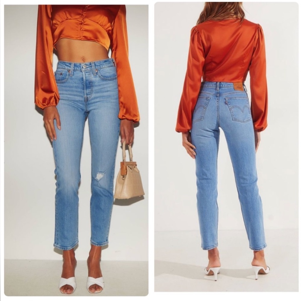 Levi’s Premium Wedgie High-Rise Straight Crop Jeans in Tango Blue 28